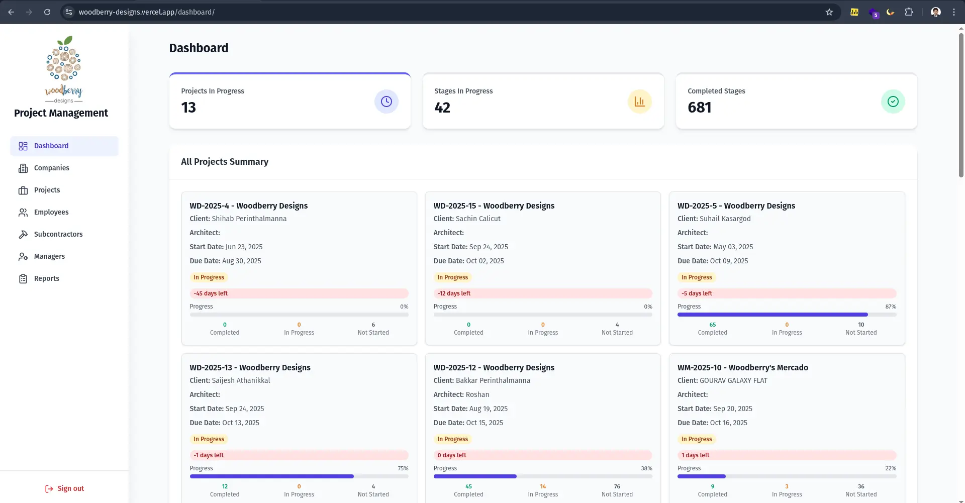 Woodberry Designs Project Management System